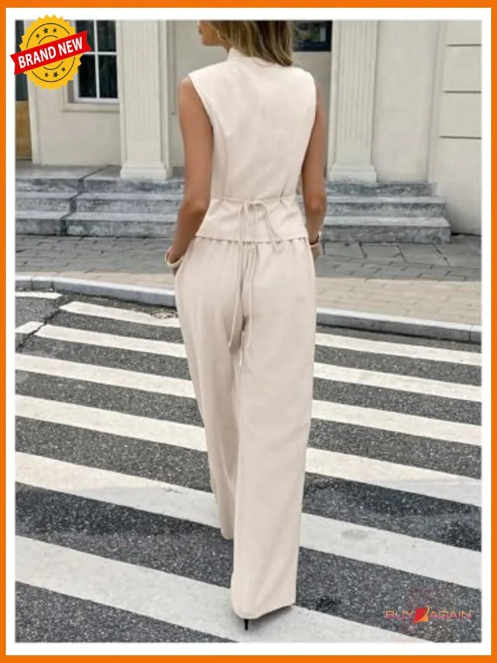 Sleeveless Wrap Blouse Wide Leg Pants Set Business Casual Outfit